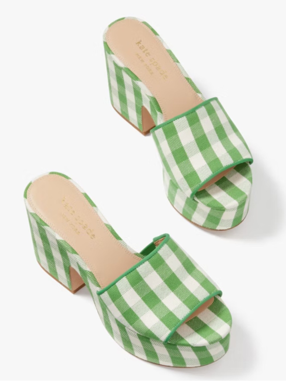 Kate Spade New York Ibiza green/white gingham Platform Sandals